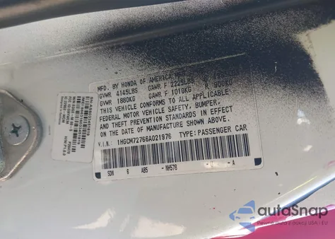 2006 Honda Accord 2.4 Ex/Ex-L With Navi из США, поврежденный, VIN 1HGCM72766A021976